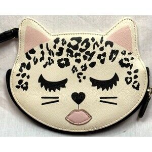 Luv Betsey Johnson Cat Face Bag White Leopard Sleeping Kitty Wristlet‎ Kawaii